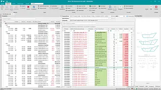Aufmaßeditor in der Bausoftware mit strukturierter LV-Gliederung, Formelansicht und Formelgrafiken – Preußen Stadion Münster als Beispielprojekt