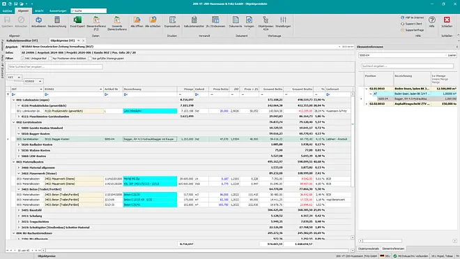 Laptop zeigt eine digitale Objektpreis-Übersicht mit strukturierten Tabellen und Projektdaten im Bau-ERP-System.