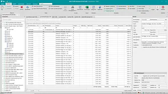 Bautagebucheditor mit Liste der Gerätebuchungen, erfassten Einsatzzeiten und Detailansicht eines Geräteeinsatzes