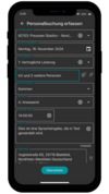 Screenshot der AppOne Zeiterfassung: Personalbuchung von Mitarbeiterzeiten direkt auf der Baustelle.