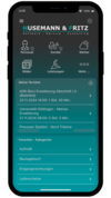 Screenshot der mobilen Zeiterfassung mit AppOne: Übersicht über gebuchte Zeiten, Projekte und aktuelle Einträge.