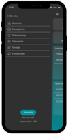 Screenshot des Modul-Menüs in Pro-Bau/S® AddOne mit Navigation zu Bautagebuch, Zeiterfassung, Dokumentenverwaltung und Terminen.