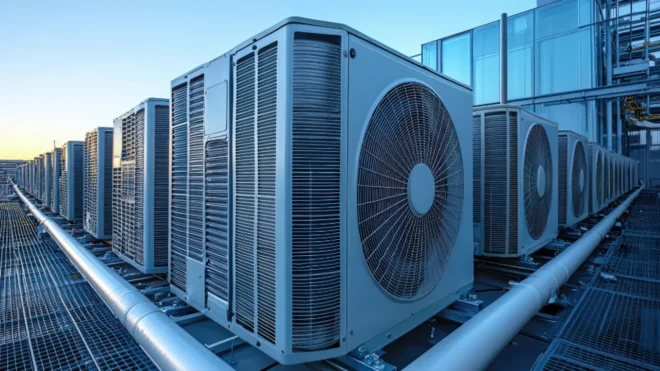 Montagearbeiten an Heizung, Lüftung oder Elektroinstallation in einem Technikraum – stellvertretend für die digitalen Prozesse mit Pro-Bau/S® AddOne in der TGA.