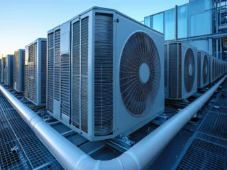 Montagearbeiten an Heizung, Lüftung oder Elektroinstallation in einem Technikraum – stellvertretend für die digitalen Prozesse mit Pro-Bau/S® AddOne in der TGA.