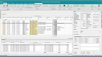 Screenshot des Rechnungseingangsbuchs in Pro-Bau/S® AddOne mit Übersicht der Eingangsrechnungen und Projektdaten.