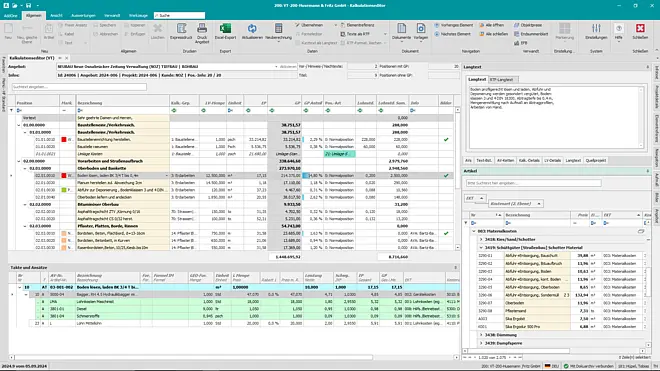Alle wichtigen Projektdaten wie Kalkulation, Leistungsverzeichnis und Projektinformationen werden zentral in einer Bauleiter-Software verwaltet.
