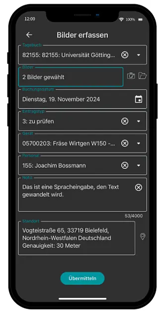 Smartphone mit AppOne zur mobilen Erfassung von Fotos für Bautagebuch oder Mängeldokumentation auf der Baustelle