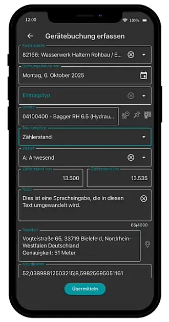 Gerätebuchung mobil mit Bau App